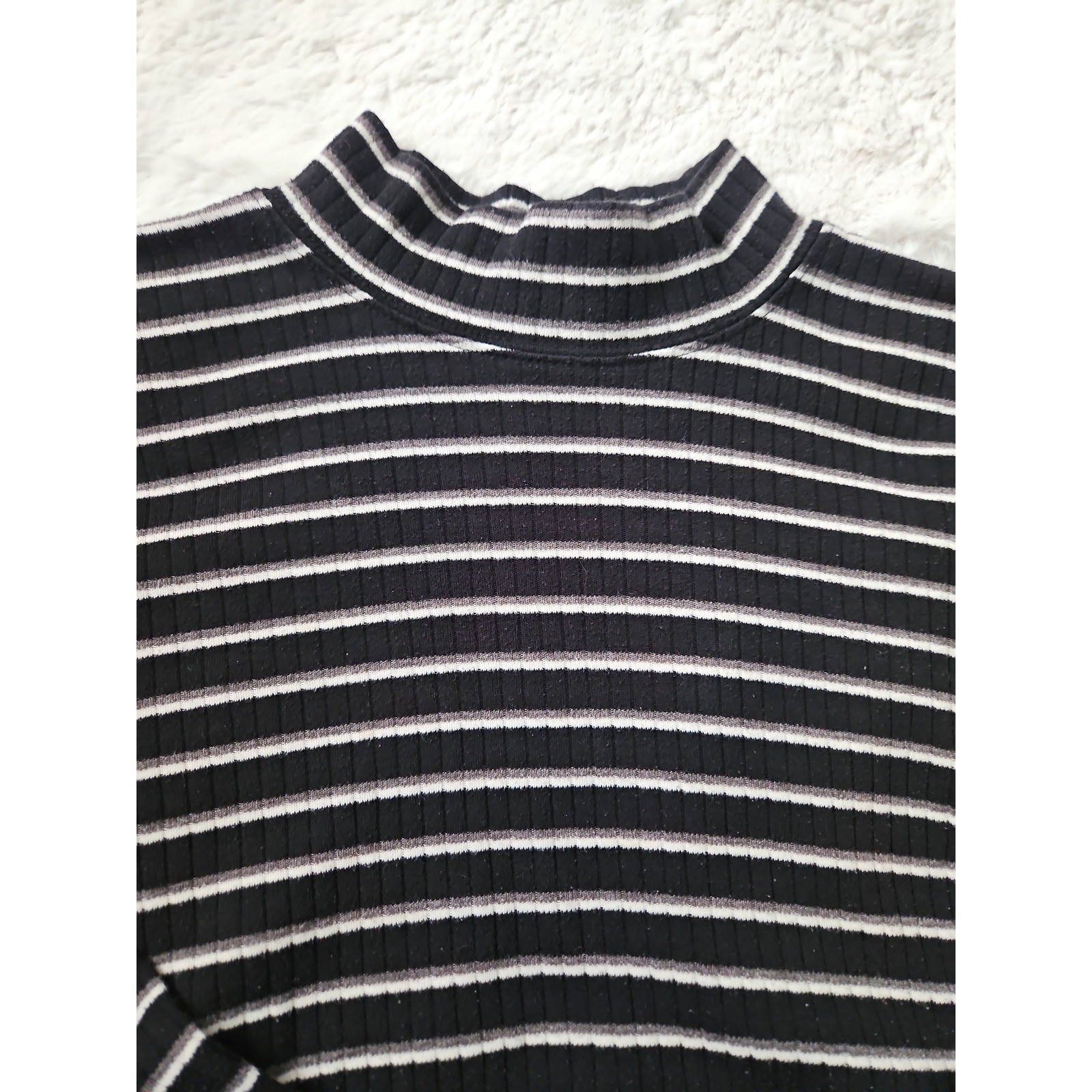 Vintage 90s Classic Elements Mock Neck Striped Ribbed Sweater Shirt Medium Thras
