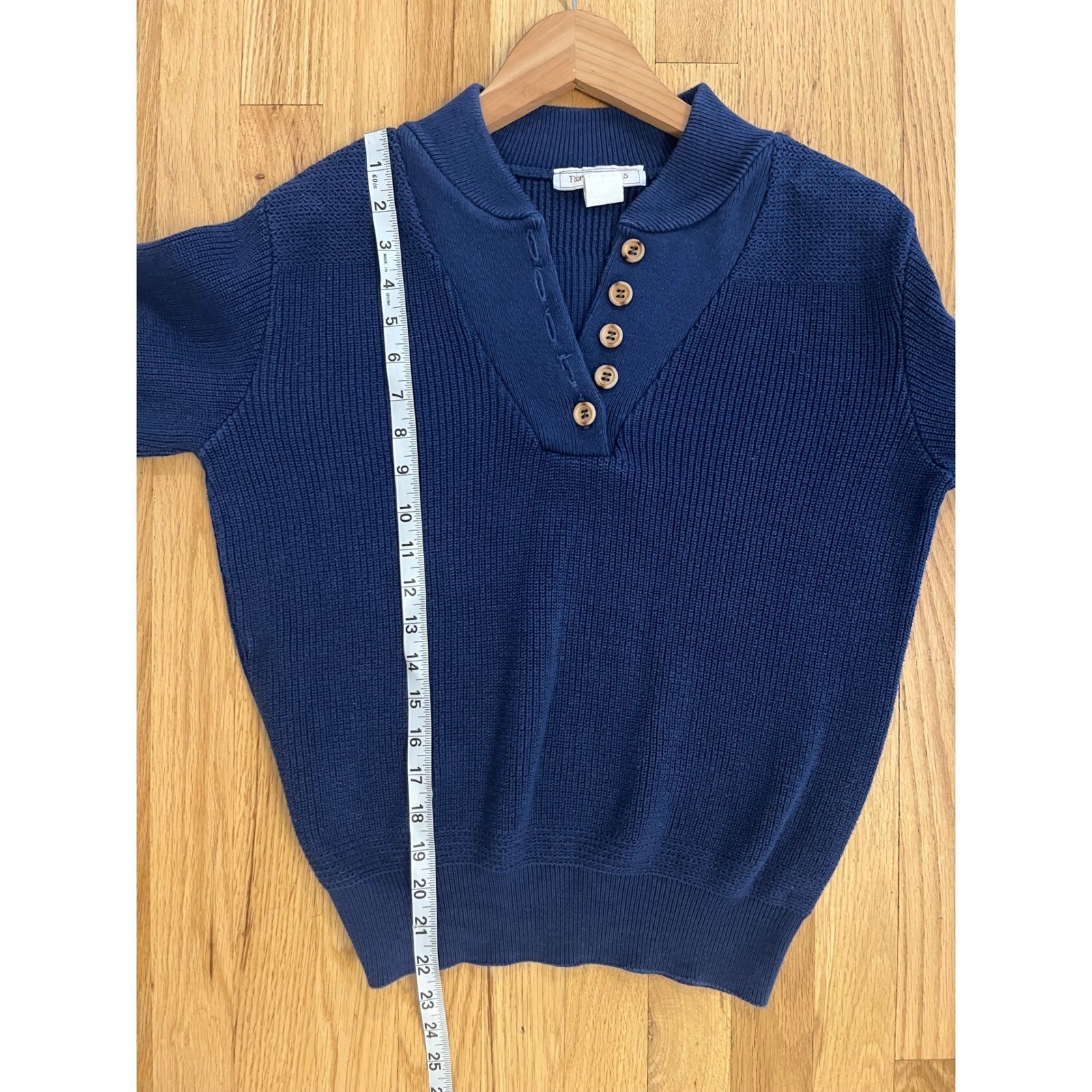 Northern Isles Vintage Navy Blue Cotton Ribbed Henley Sweater Made in USA Large