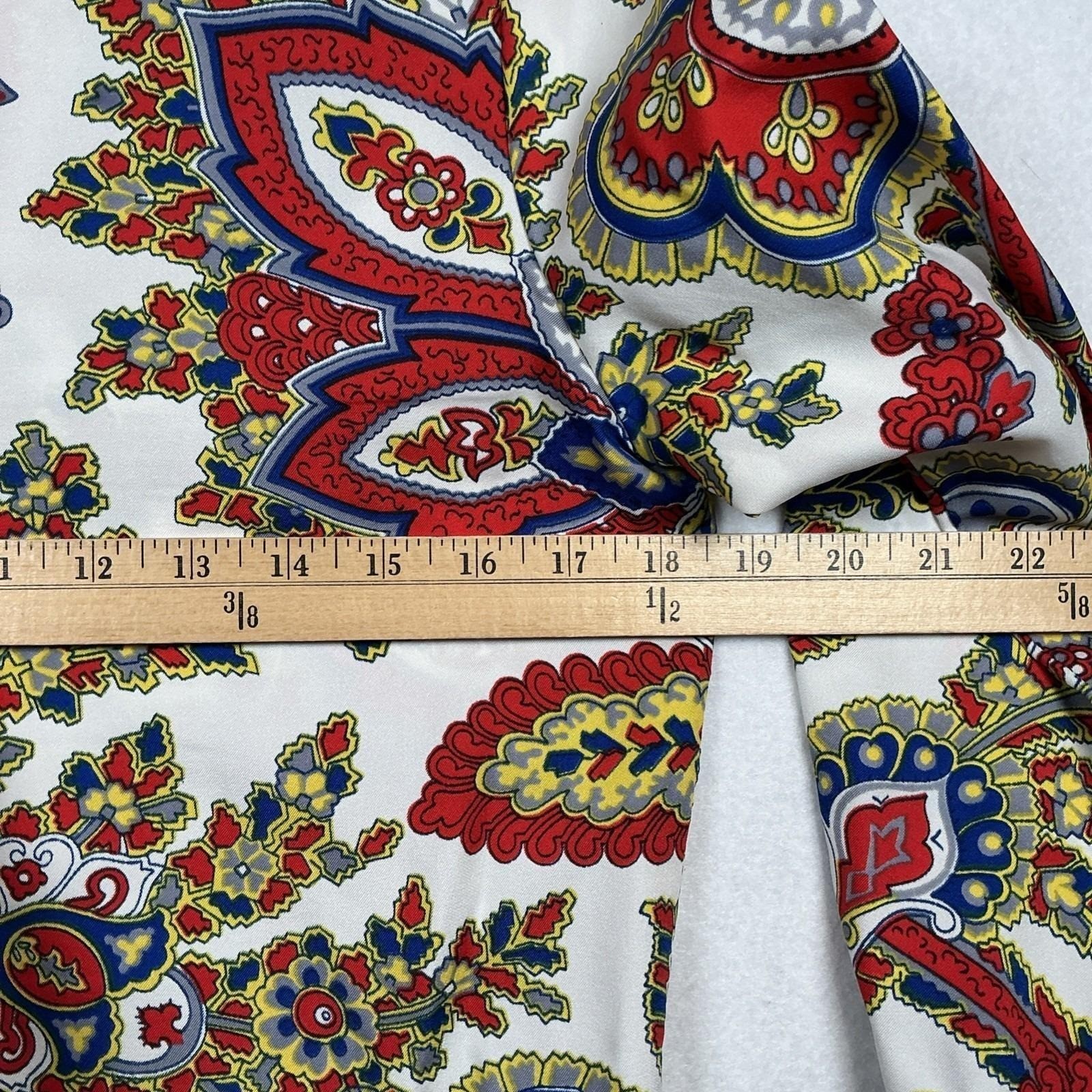Vintage Gammon Paisley Button Down Blouse Red Blue Yellow Size 12 Long Sleeve