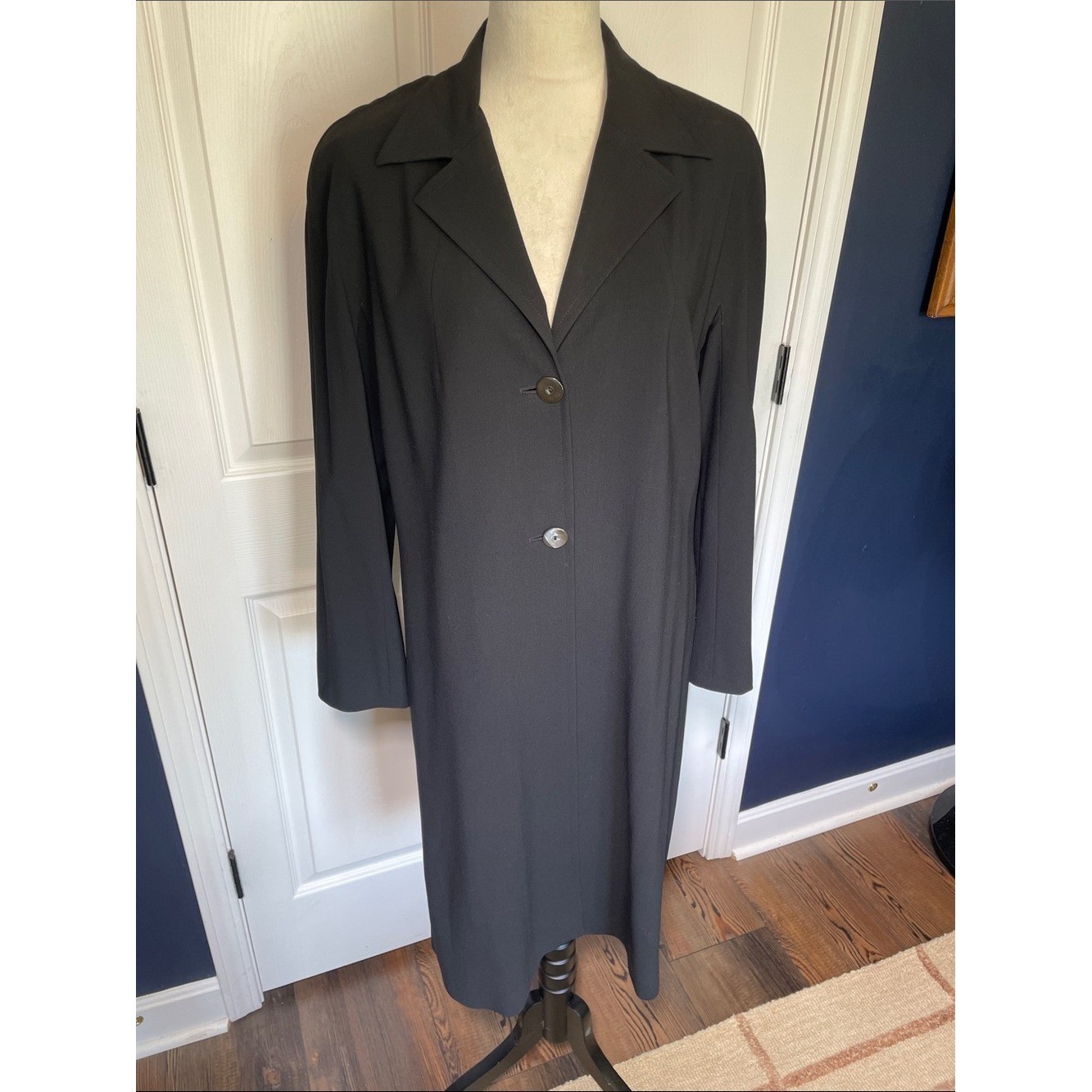VTG Mondi Black Wool Trench Coat Duster Jacket Longline Blazer West Germany L