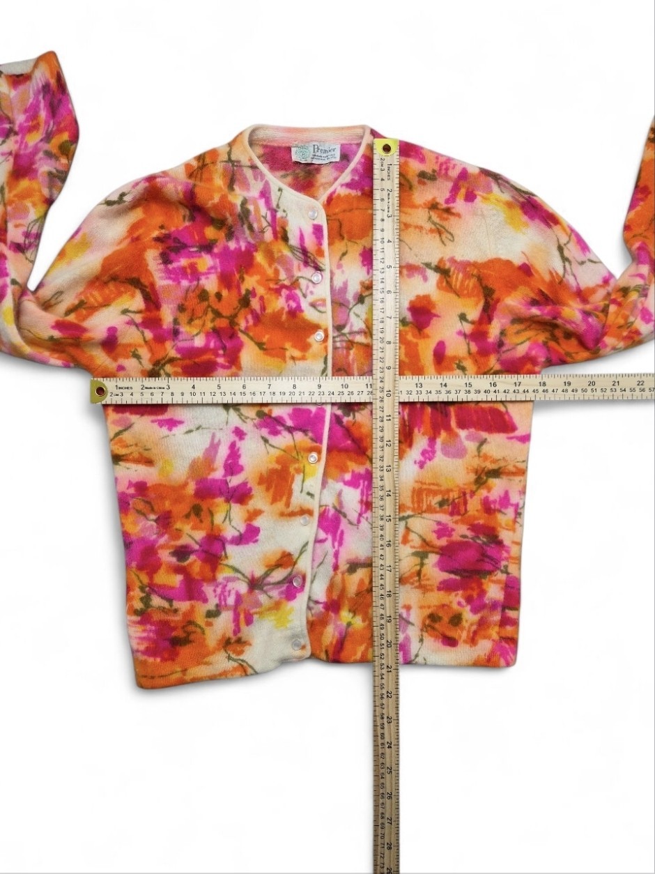 Vintage Premier Angora & Lambswool Floral Cardigan 1950s–1960s Soft Fuzzy Knit