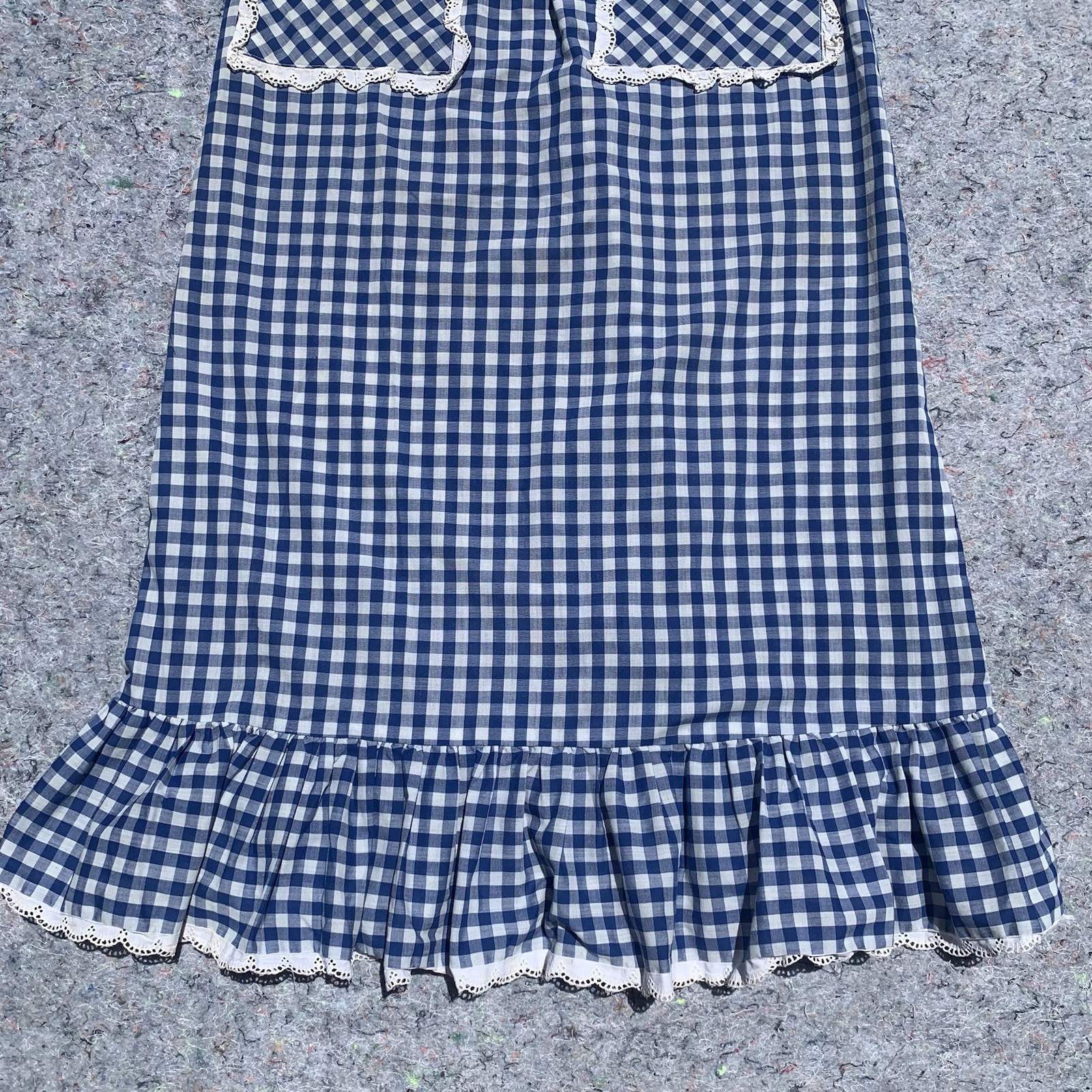 As Is vintage 50s blue gingham cotton sleeveless straight maxi dress cottage