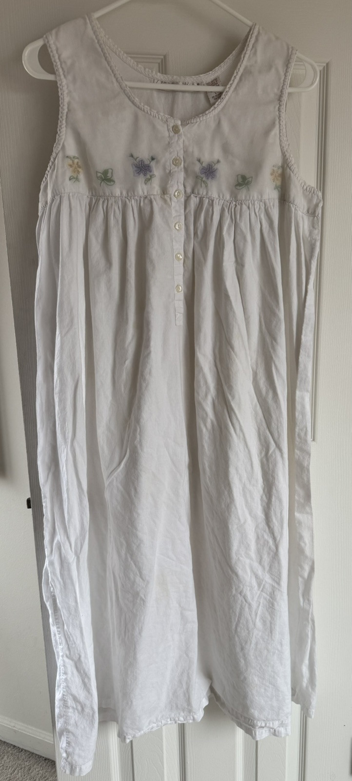 Claire’s Rose Maxi Nightgown Floral Embroidery White 100% Cotton L Sleeveless
