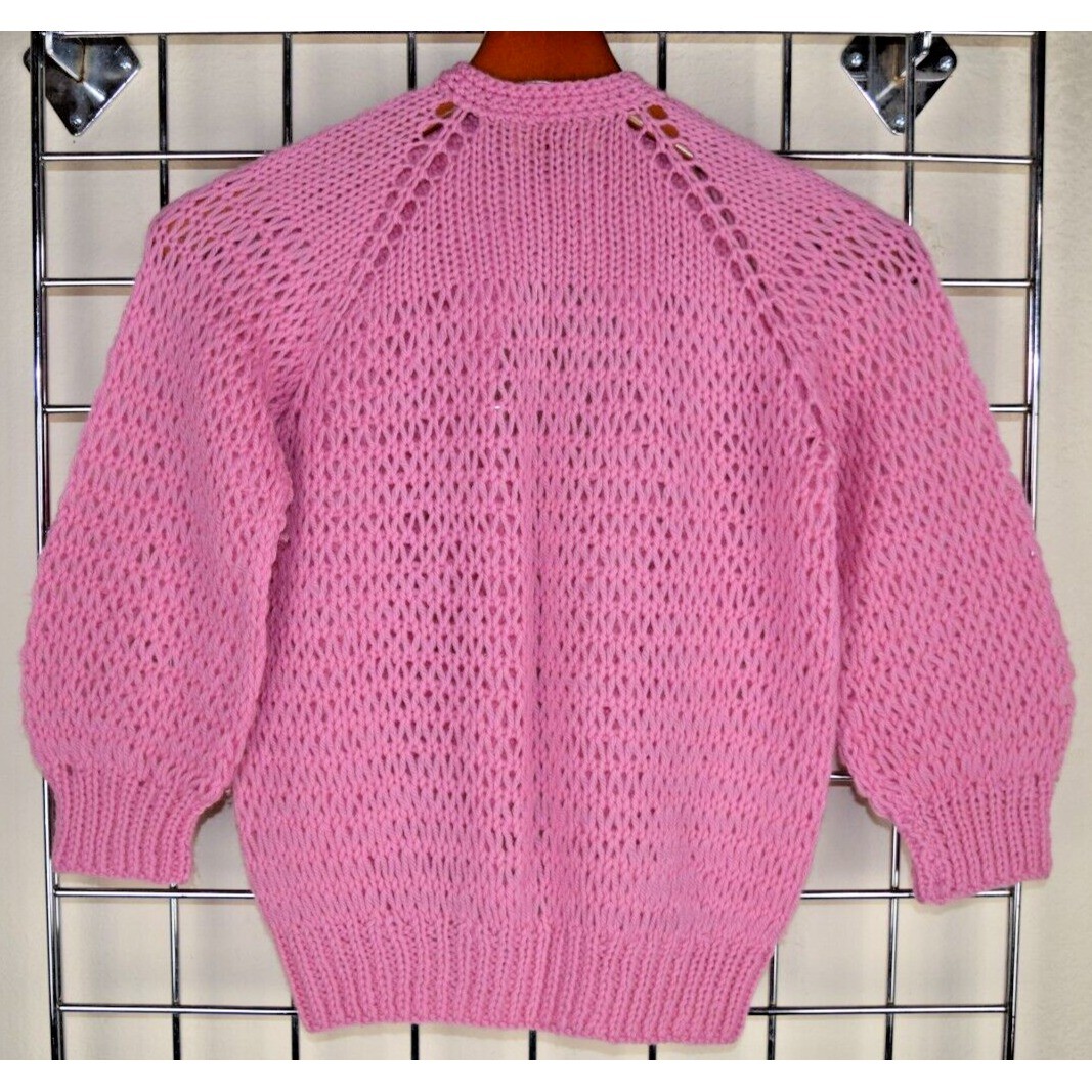 Vintage Crochet Sweater Hand Knit Size S/M 70s Bubble Gum Pink Soft Lightweight
