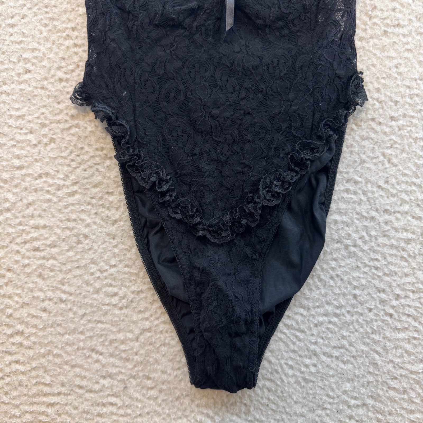 90s Y2K Vintage Black Lace Bodysuit XS Small Goth Fairy Victorian Edwardian