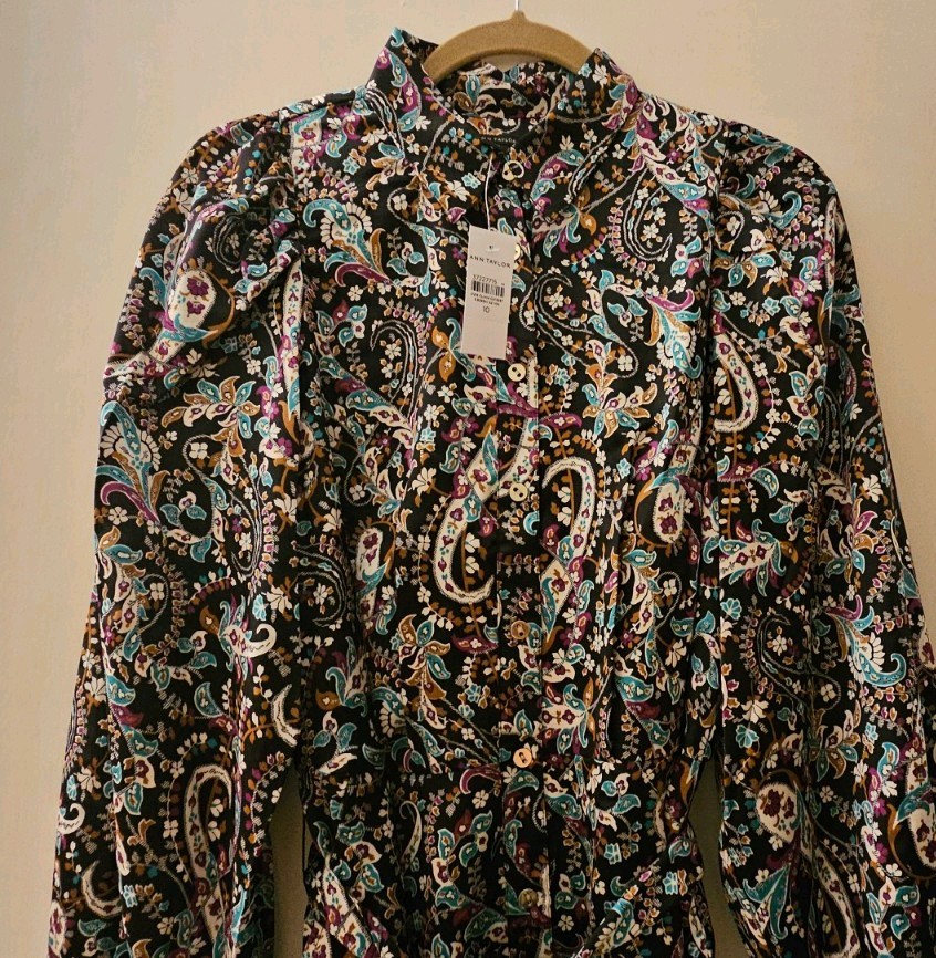 Ann Taylor Black Multi Color Floral Long Sleeve Dress sz 10 NEW WITH TAGS Lined