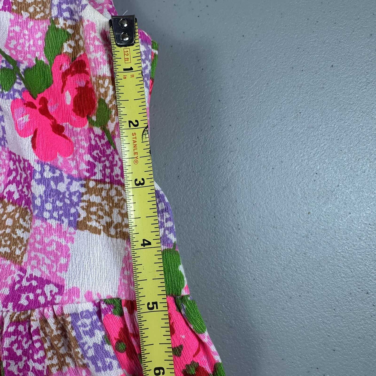 Vintage 1960s Dress Floral Maxi Long Women’s Small XS Colorful Pink Empire Party