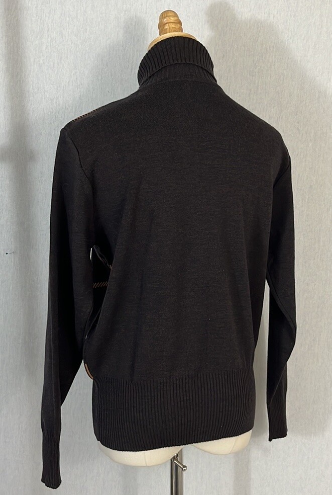 Vintage 100% New Wool Geometric Fine Gauge Le Jui Sweater M Brown Tan