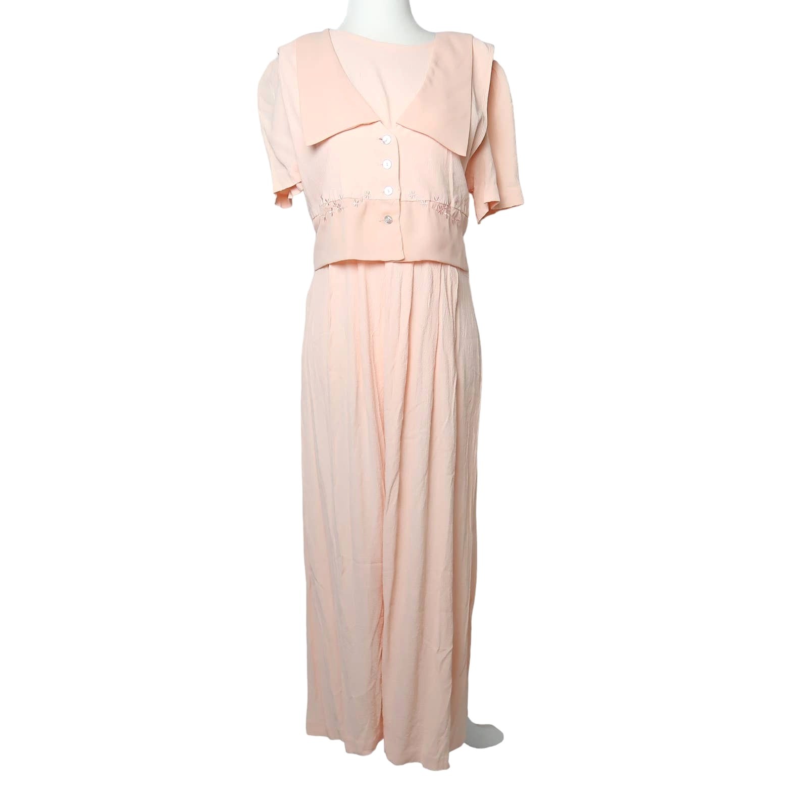 Vintage 80s peach orange crepe short sleeve maxi dress 8