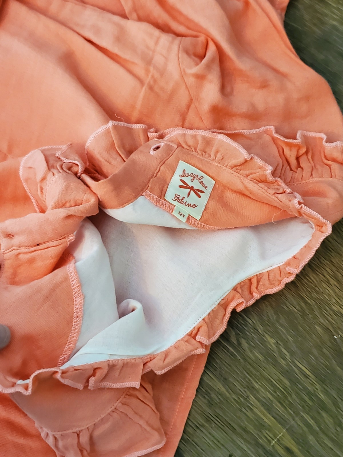 Vintage 70s Prairie Maxi Dress Girls 12 Coral Ruffle Cottagecore Salmon Tie Belt