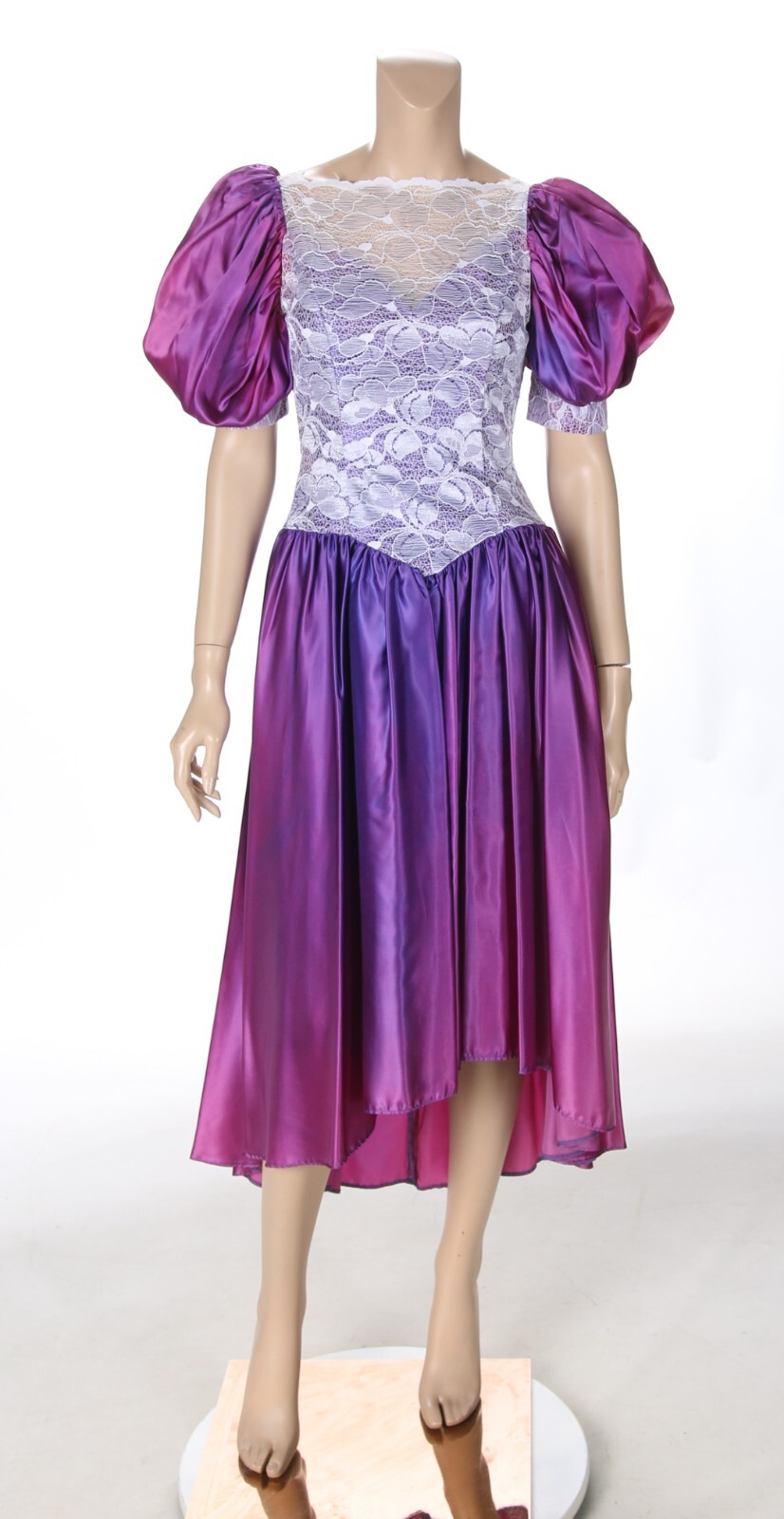 Do You Love Me? Vintage 80s Purple & White Lace Party Prom Bridesmaid Dress 8