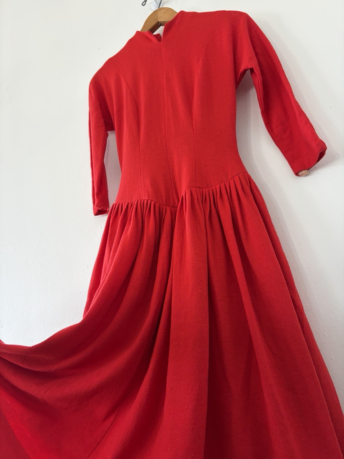 50s 40s Wool Basque Drop Waist Princess Seam Winter Day Dress Midi Full Skirt XS