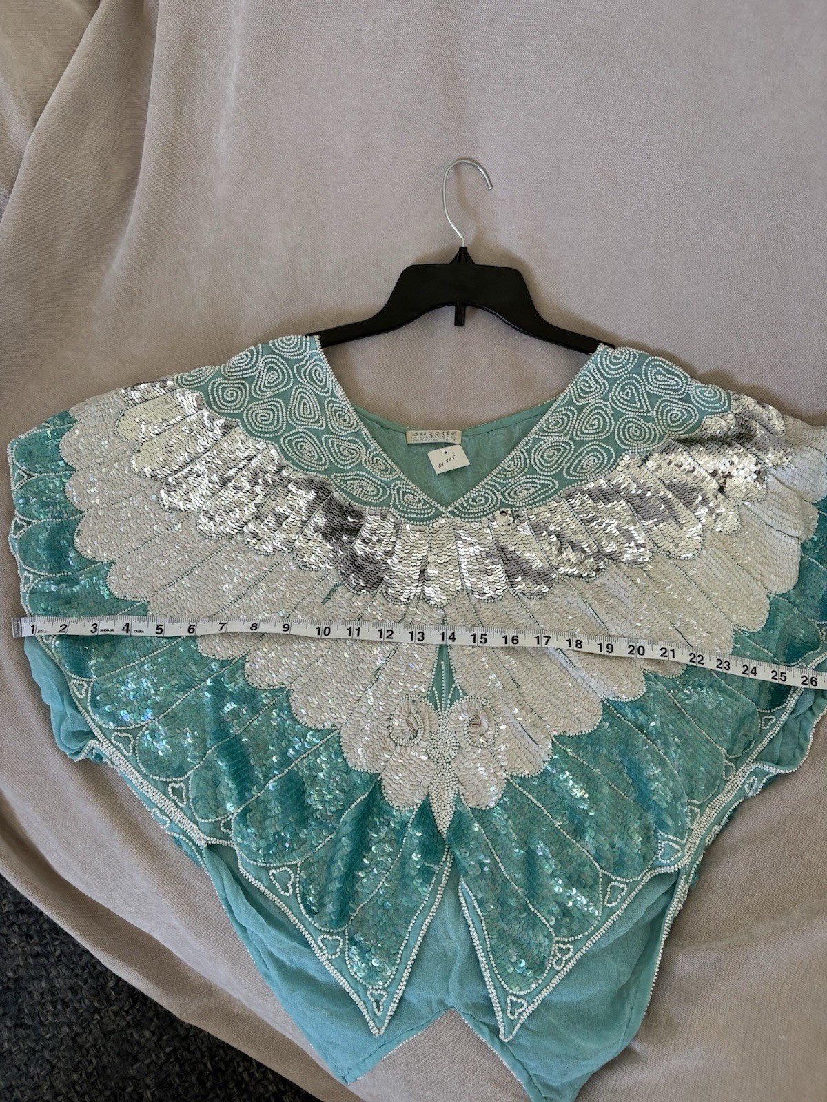Vintage Suzette International Paris Santa Fe Sequence Butterfly Top teal silver