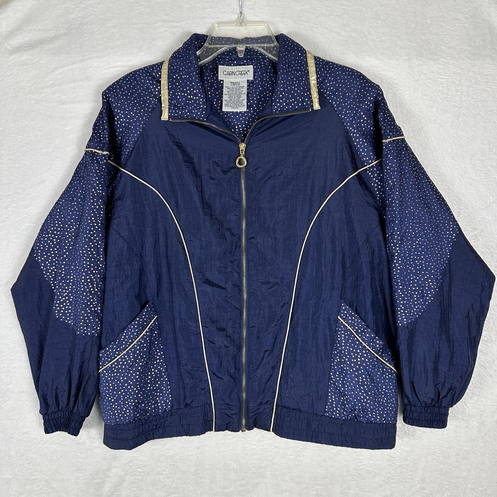 Vtg Cabin Creek Windbreaker Jacket 80’s 90’s Women’s Small Navy Blue & Gold READ