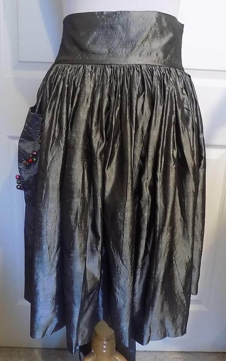 Vintage Silver Gray Taffeta Half Skirt Over Skirt Apron Holiday W21 Plus Sashes
