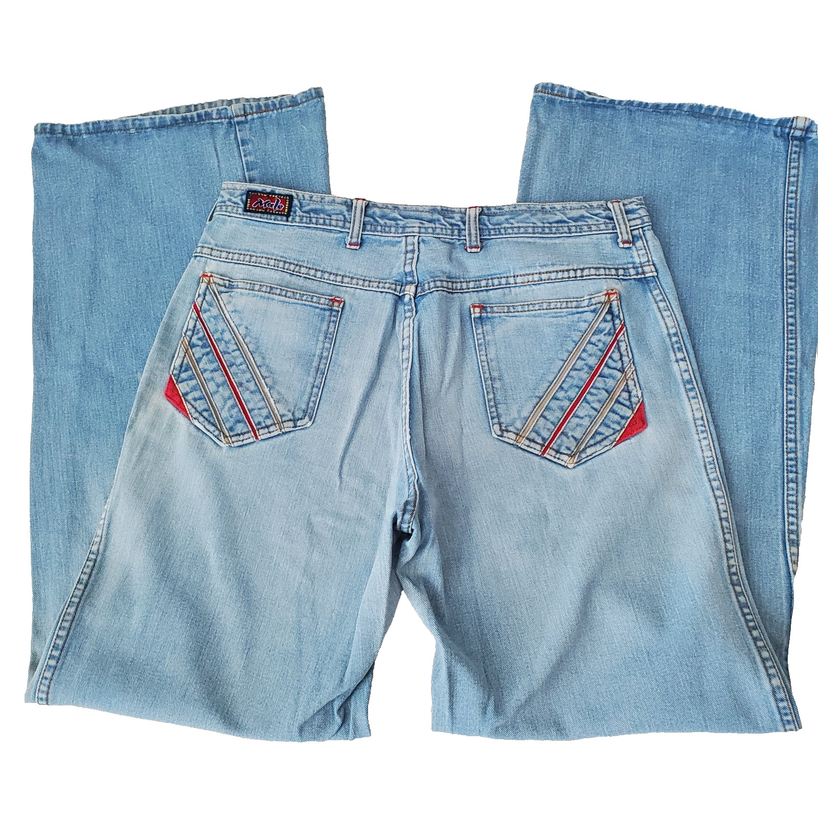 Vintage Male Women’s 33″ Bell Bottom Jeans Hippie Stripped Pockets LOGO Casual