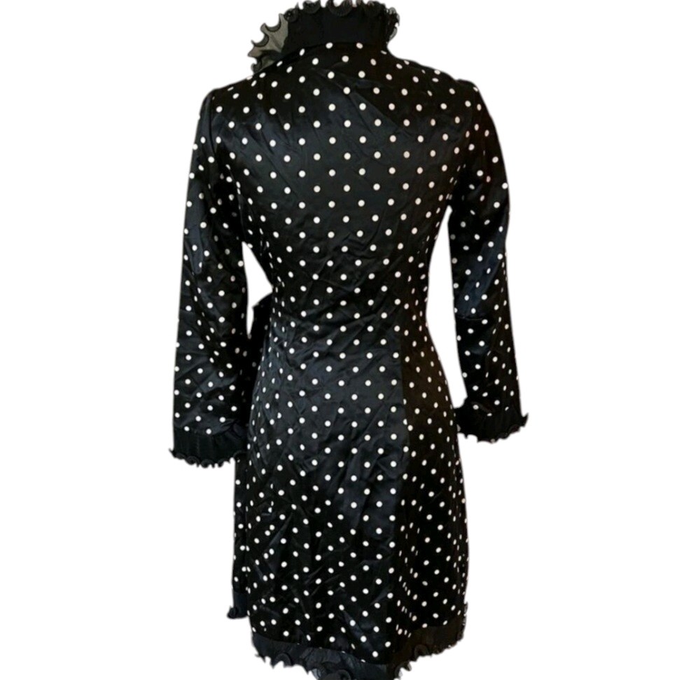 Alfred Werber Vintage Retro Accordian Ruffle Polka Dot Wrap Robe Dress SZ Small