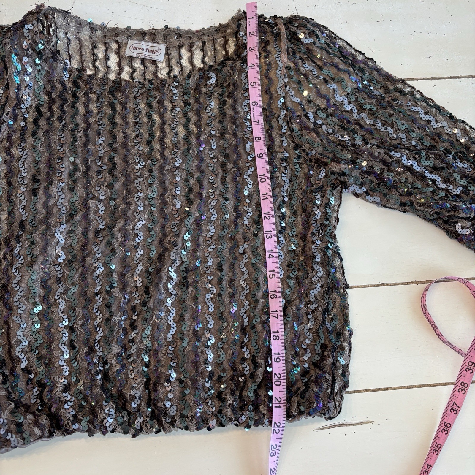 Vintage Three Flaggs California Sequin Lace Top Going Out Top Disco 80’s