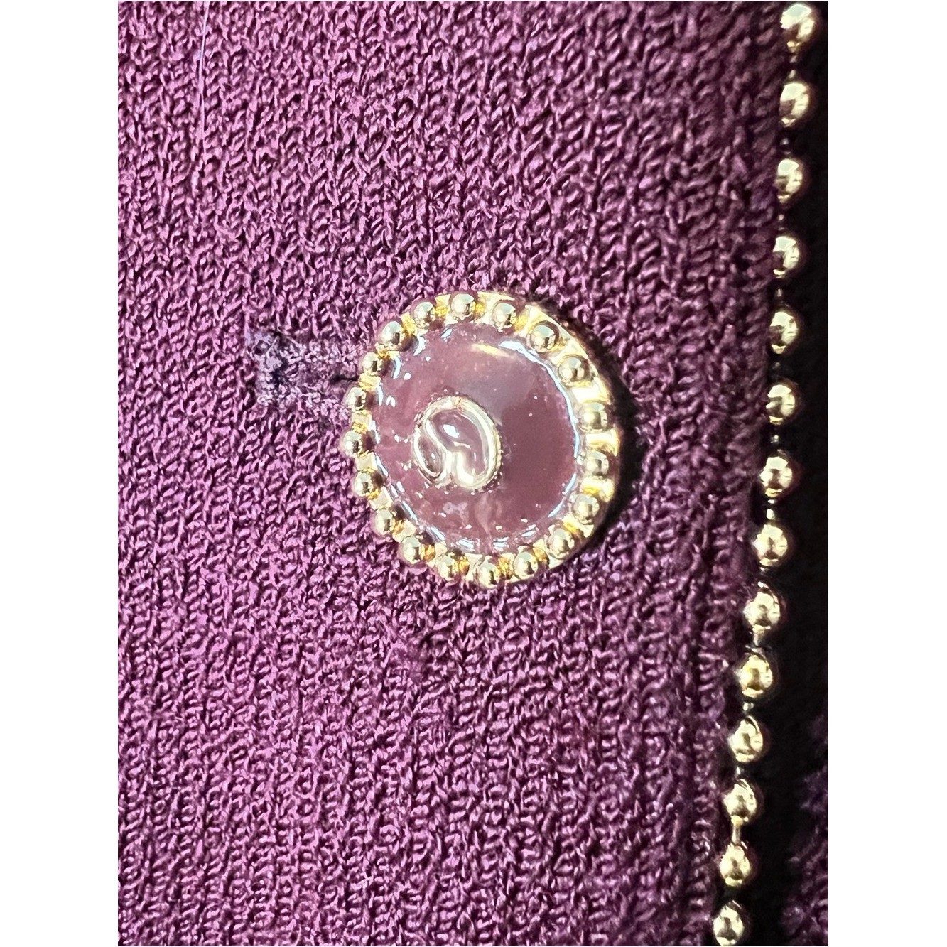 VTG ST JOHN Collection Burgundy Santana Knit Jacket Blazer Gold Beaded Trim Sz 6