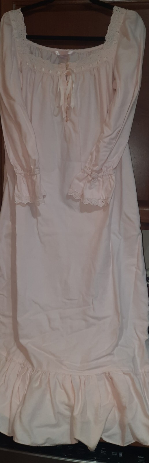 Vintage Victoria Secrets Light Pink Night Gown w/ Lace Size Small 48 inches long