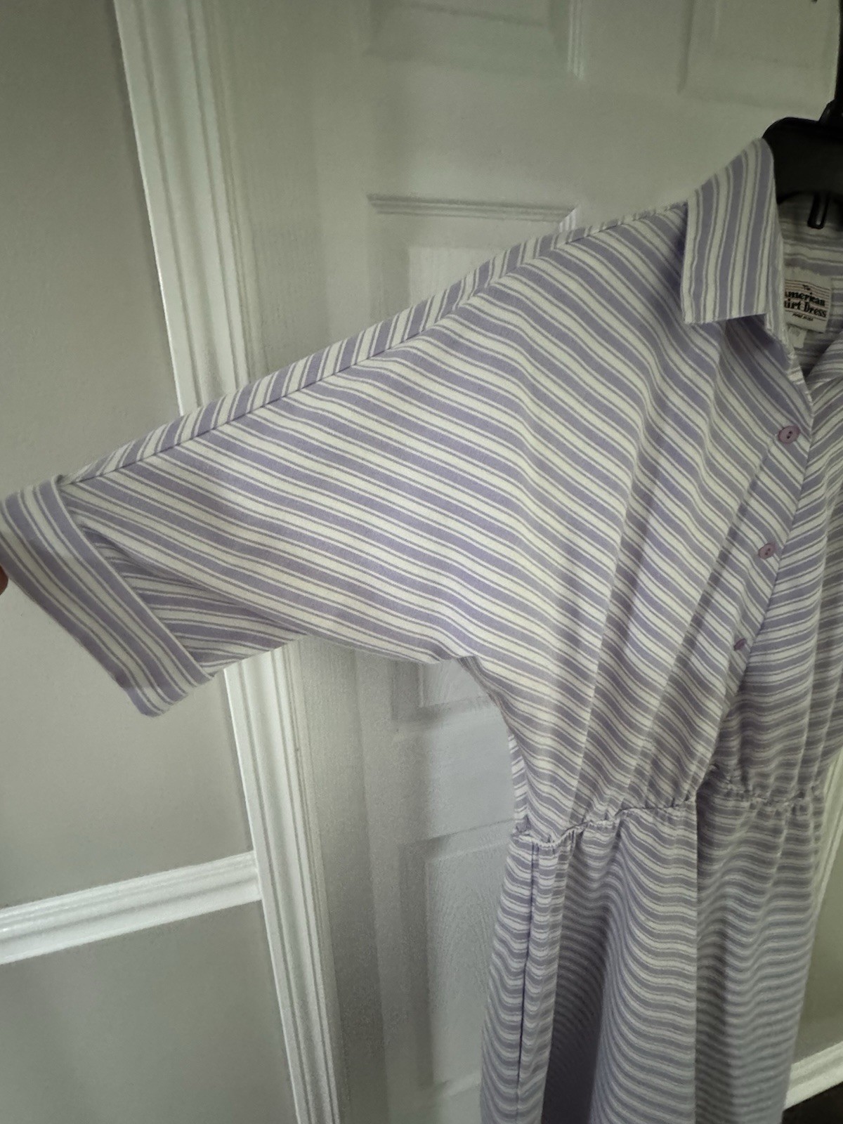 The American Shirt Dress Vintage 80’s Lavender White Stripe Size 11/12 USA