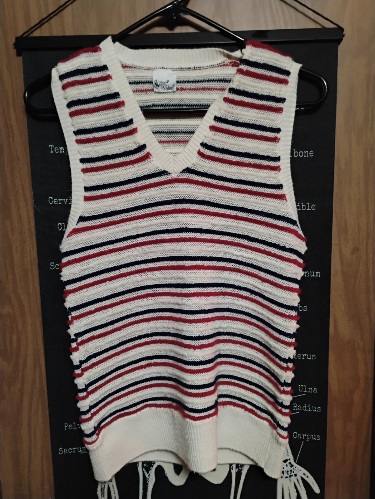 Vintage 70s Salem Brand Sweater Vest V neck Small Red White Blue Stripes