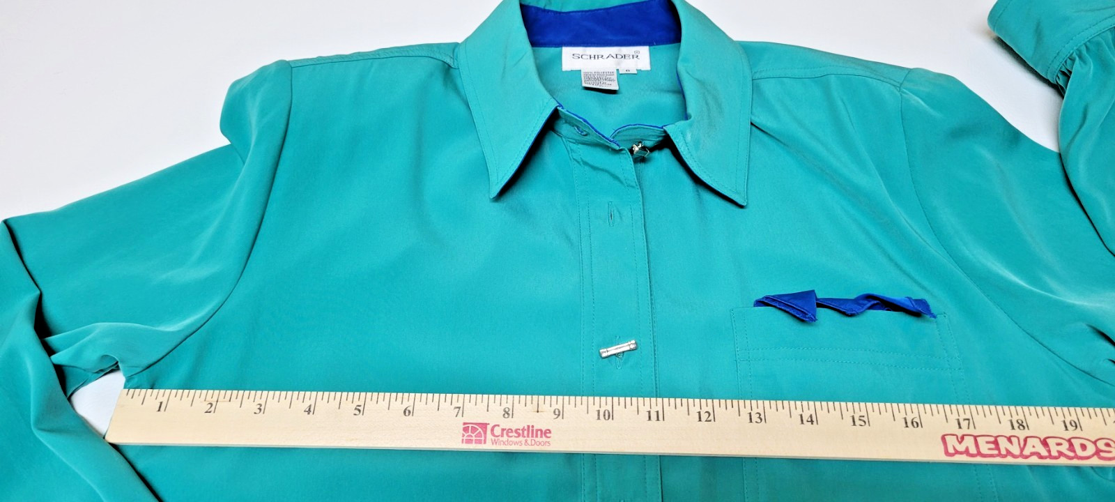 Vtg SCHRADER Shirt DRESS Sz 8 Emerald Green Long Sleeve Pockets Belt Half Button