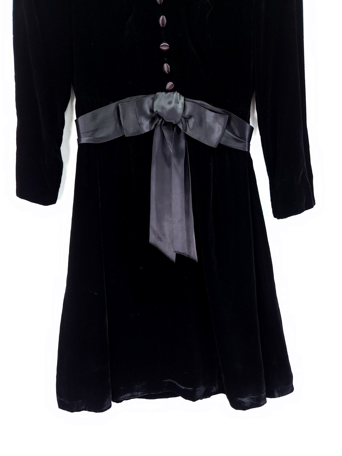 Joanna Nelson Vintage Black Velvet Dress Size Small Satin Bow Midi Party Formal