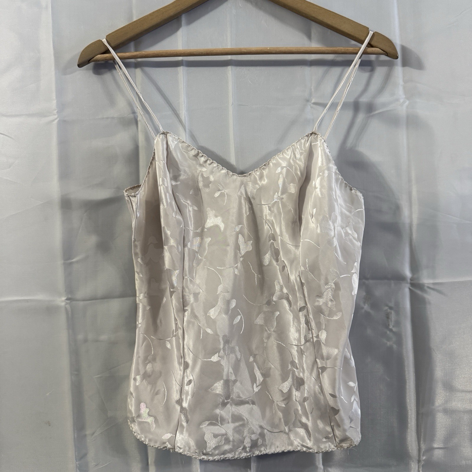Vintage 70s DEENA 36 Lingerie Lace Trim CAMISOLE Cami Pale Gray Shirt Sexy USA