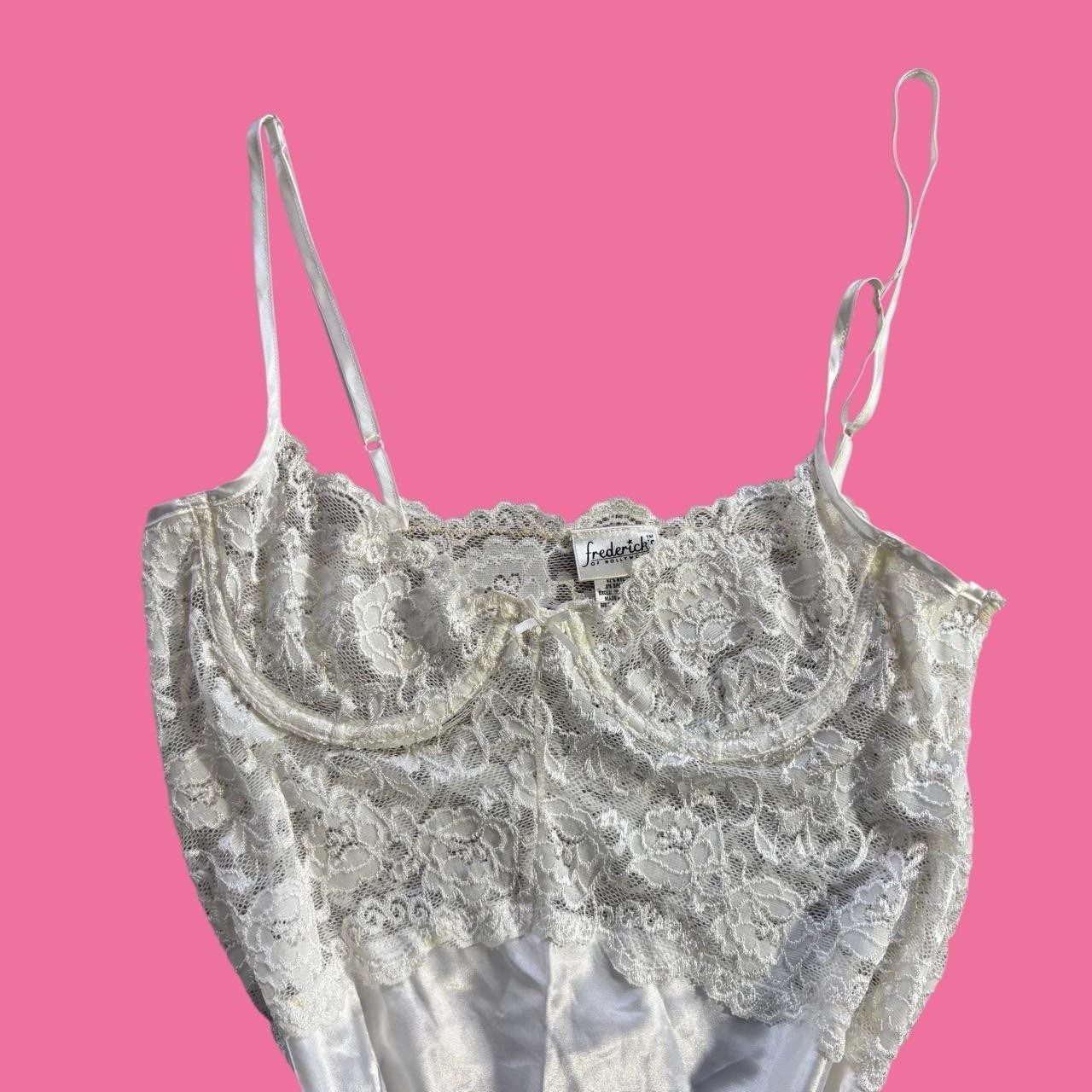 Vintage Frederick’s of Hollywood Lace Satin Slip Dress Size Small White Lace
