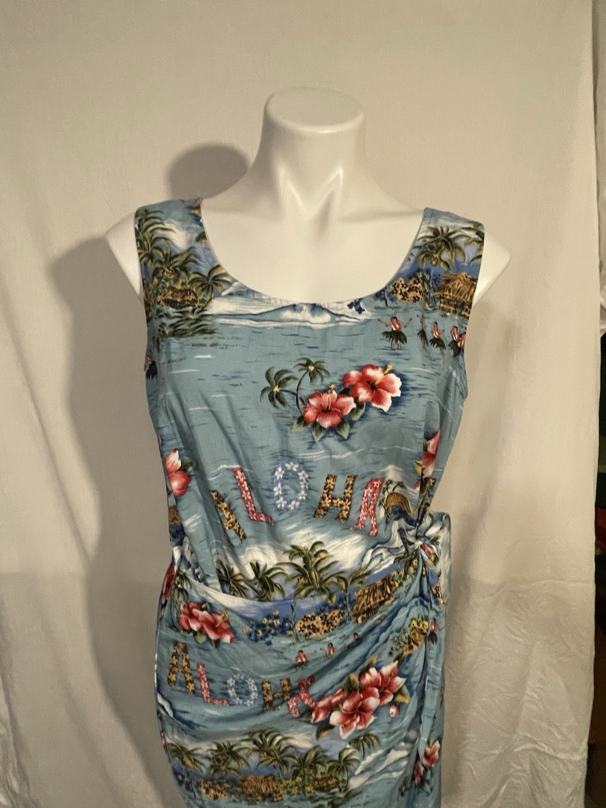 Vtg Hawaiian Orginal Faux Wrap Sleeveless Summer Dress M Vacation Cruise Beach