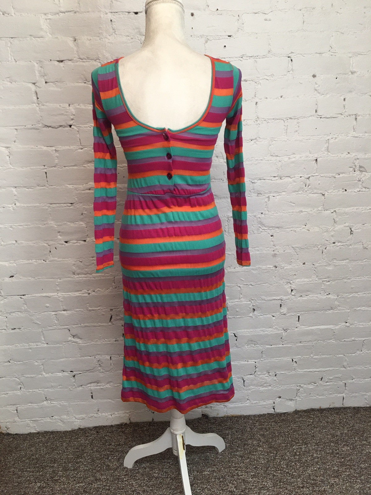 Joseph Magnin vtg 70s striped knit dress open back bodycon size Xs