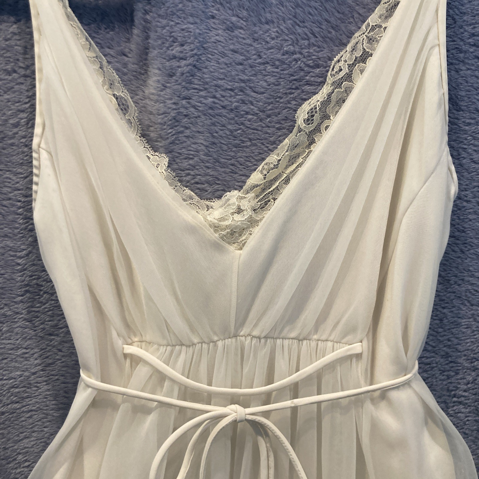 Vtg 60s Shadowline Sheer Chiffon Peignoir Robe Nightgown Set White Lace Trim S
