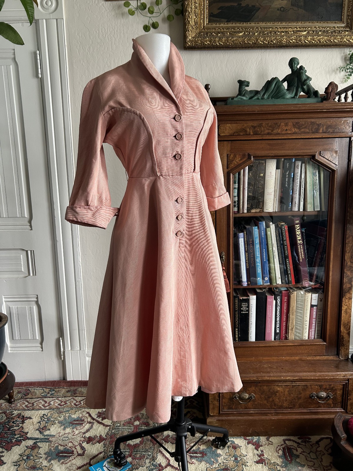 Vintage 1950s Pink Coat Dress Duster Button Up Fit Flare Day Dress Jacket Style