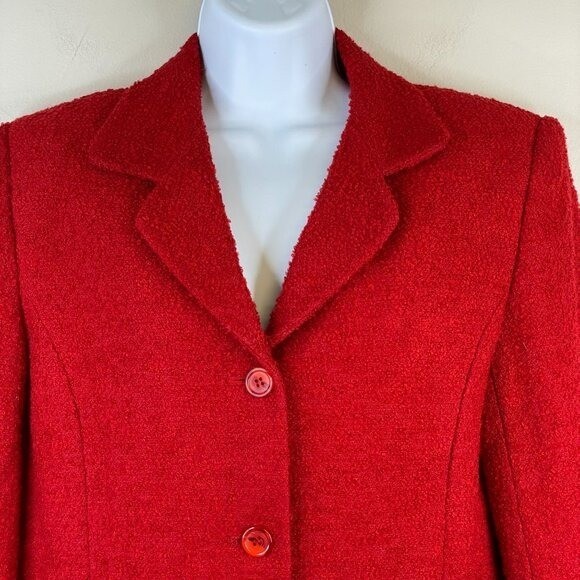 Vintage Herman Geist Boucle Jacket 8 Red Preppy Timeless Wool Blend Button Up