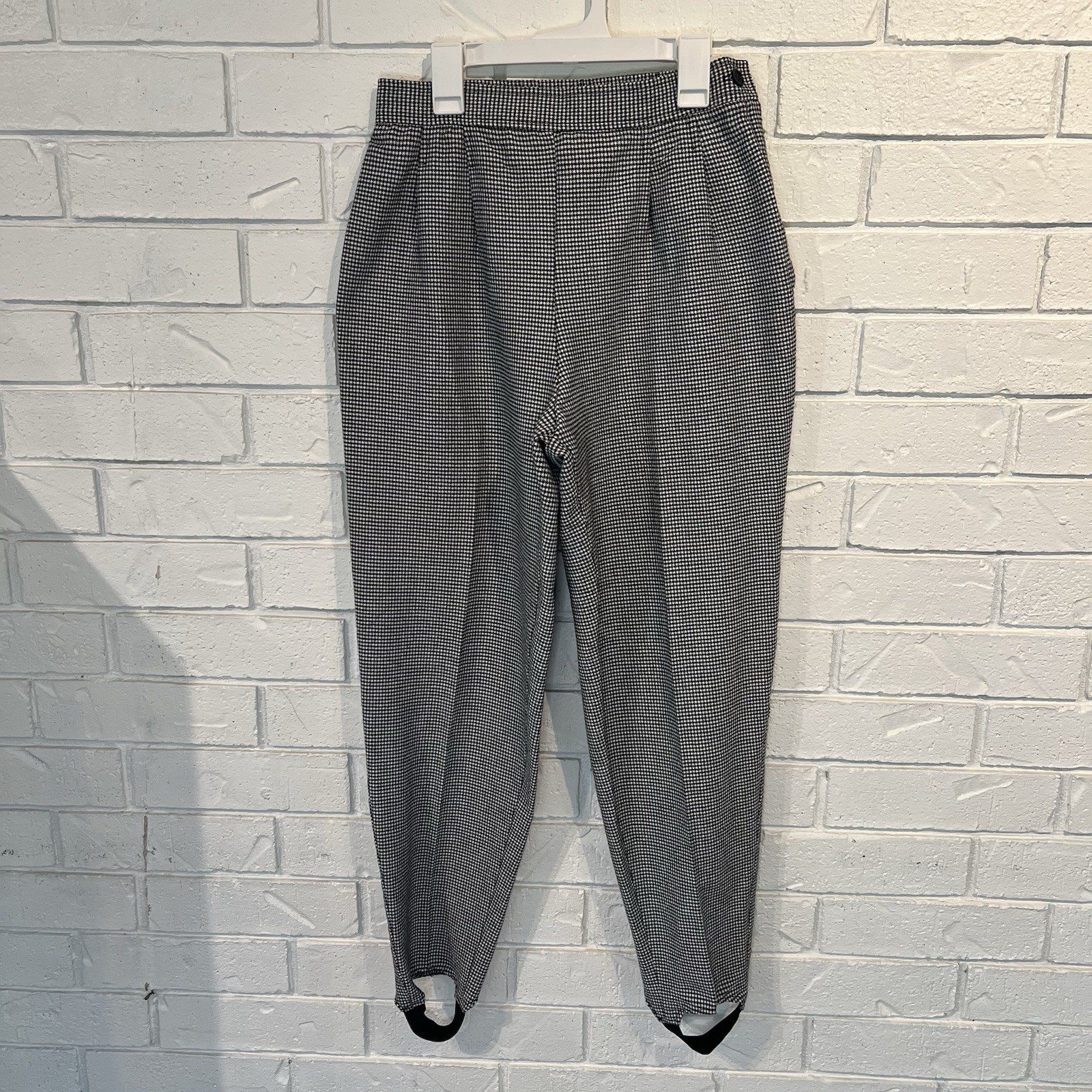Vintage 90s Counterparts Black Herringbone Tapered Stirrup Pants Womens S
