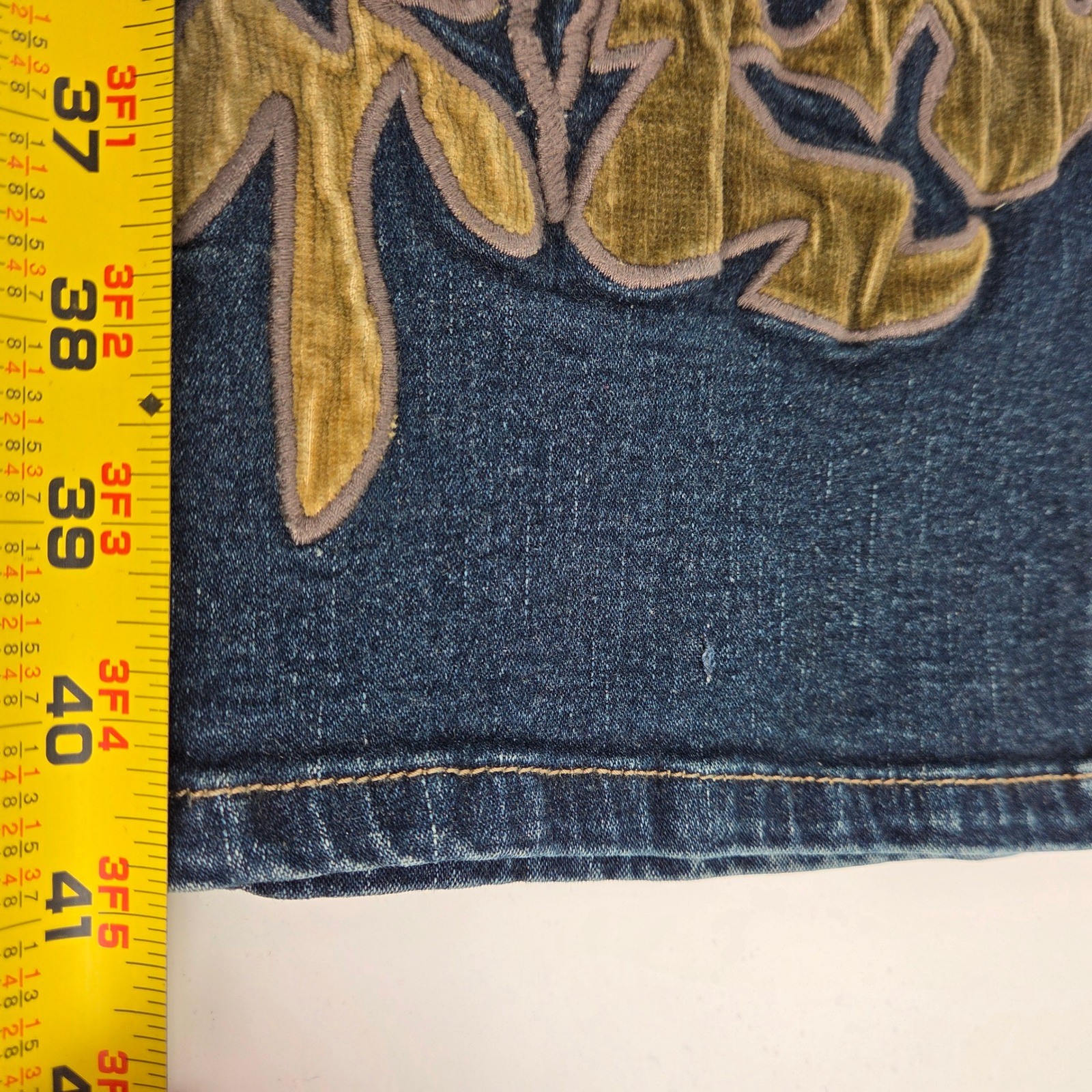 Liquid X Jeans Womens 3 Dark Wash Flare Velvet Applique Y2K Vintage Retro
