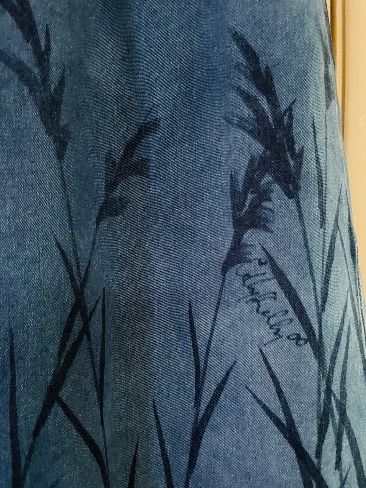 VTG 90s Denim Handpainted Coastal Grandma Yacht Sailing Cape Cod Midi Skirt M/L