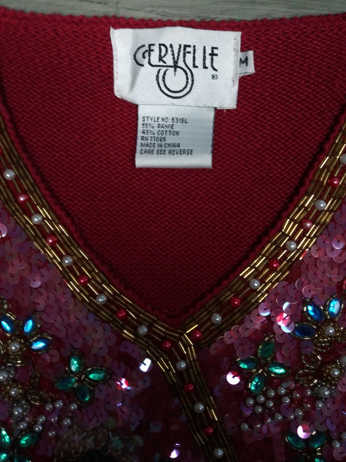 VINTAGE Cervelle Red Knit Beaded Sweater Woman’s Size M