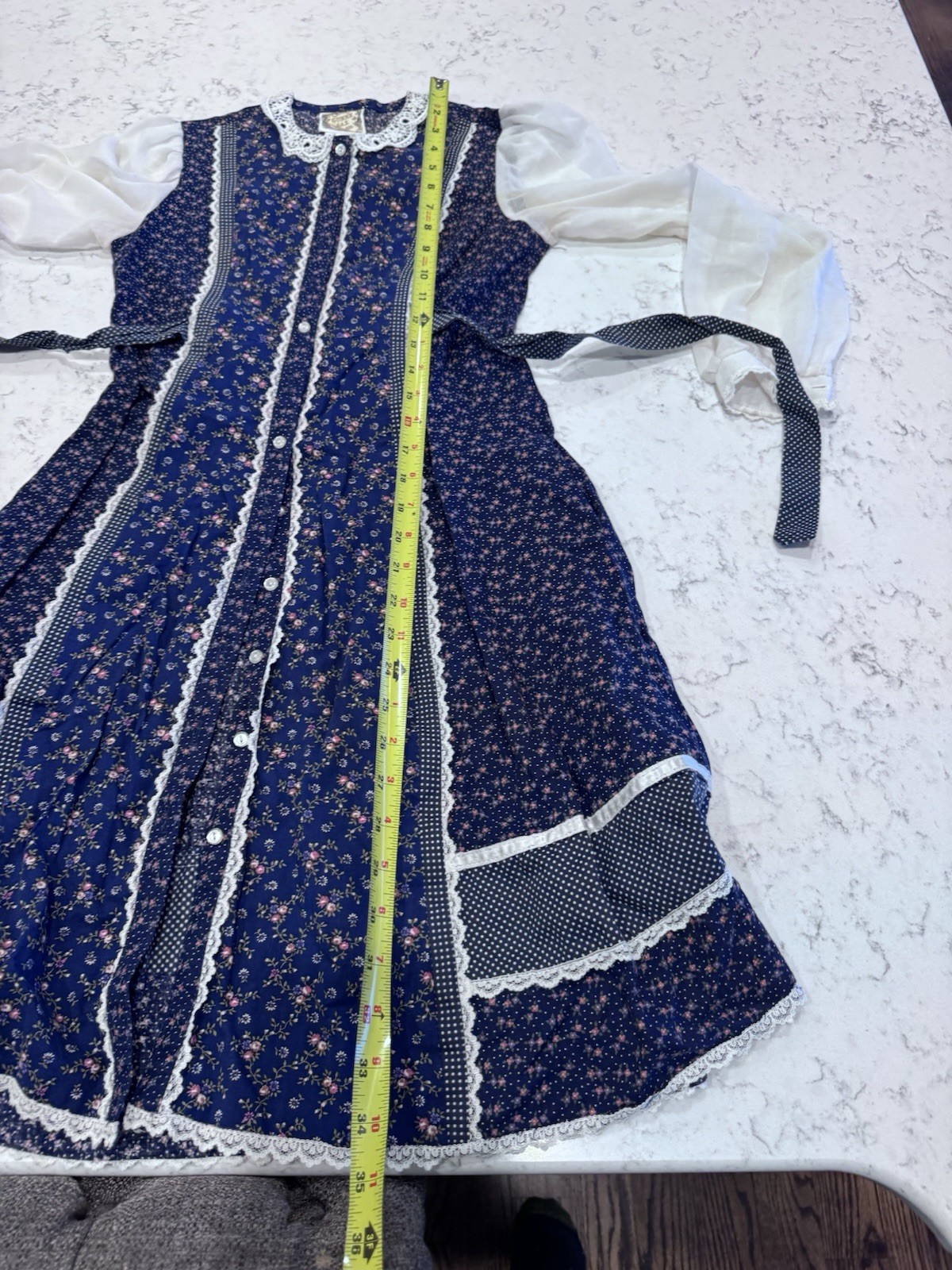 Vtg Gunne Sax By Jessica Prairie Midi Dress Flora White Lace Trim Girls Sz 5T BH
