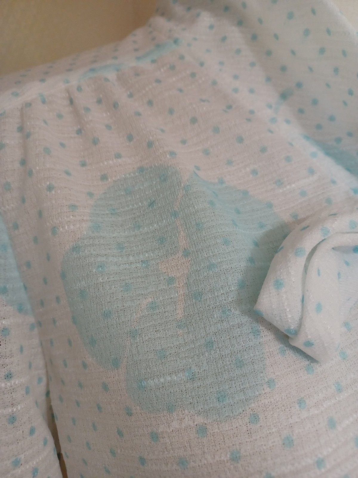 Vintage 1970s/80s Fire Islander Pastel Aqua Polka-dot Pussybow Secretary Blouse