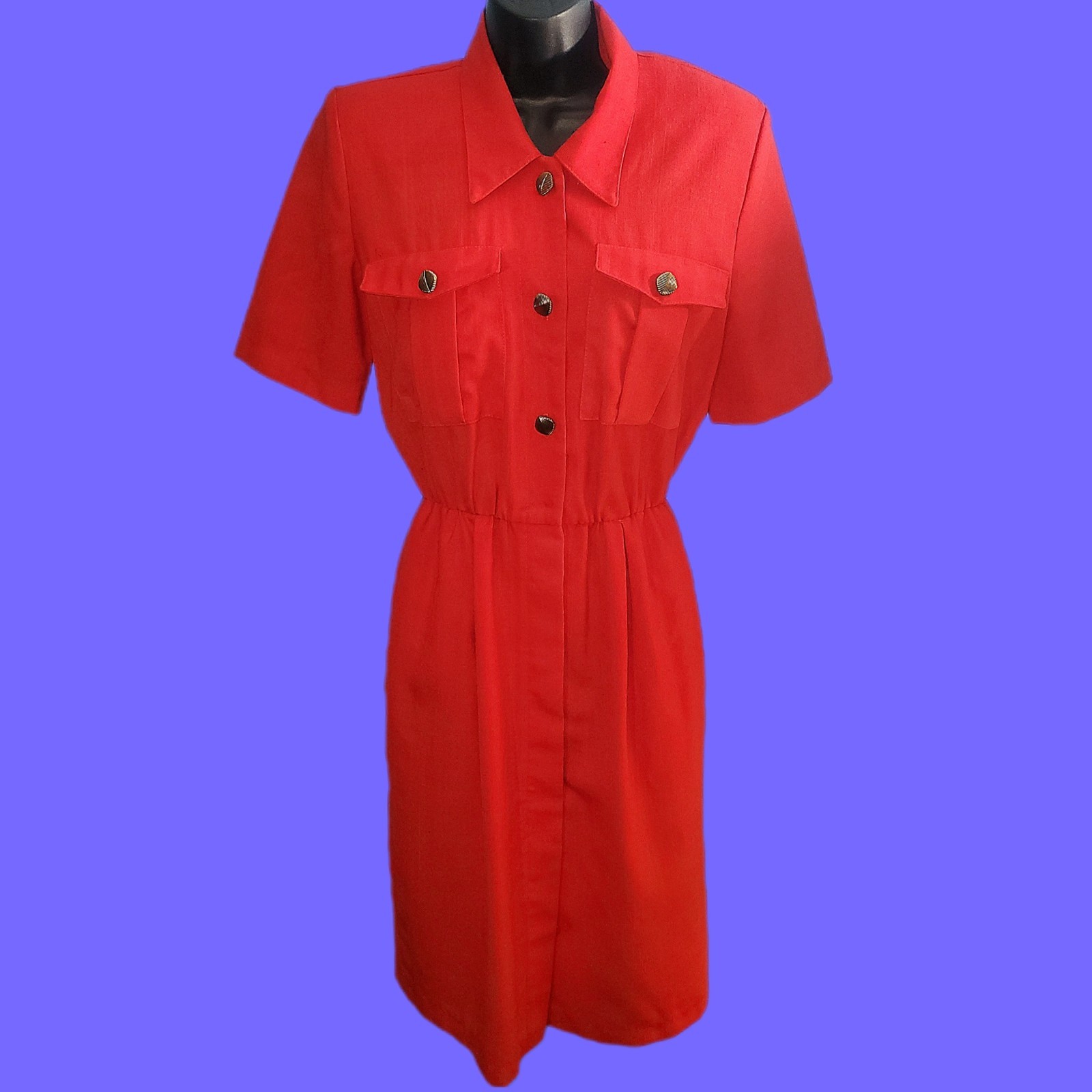 VINTAGE 80’s Red Cargo Shirtwaist Dress Impressions Of California Size 8
