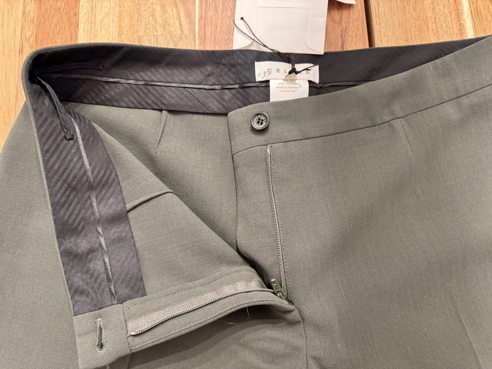 deadstock vintage Celine Pants Office Formal Olive Green 44 Waist 32 in