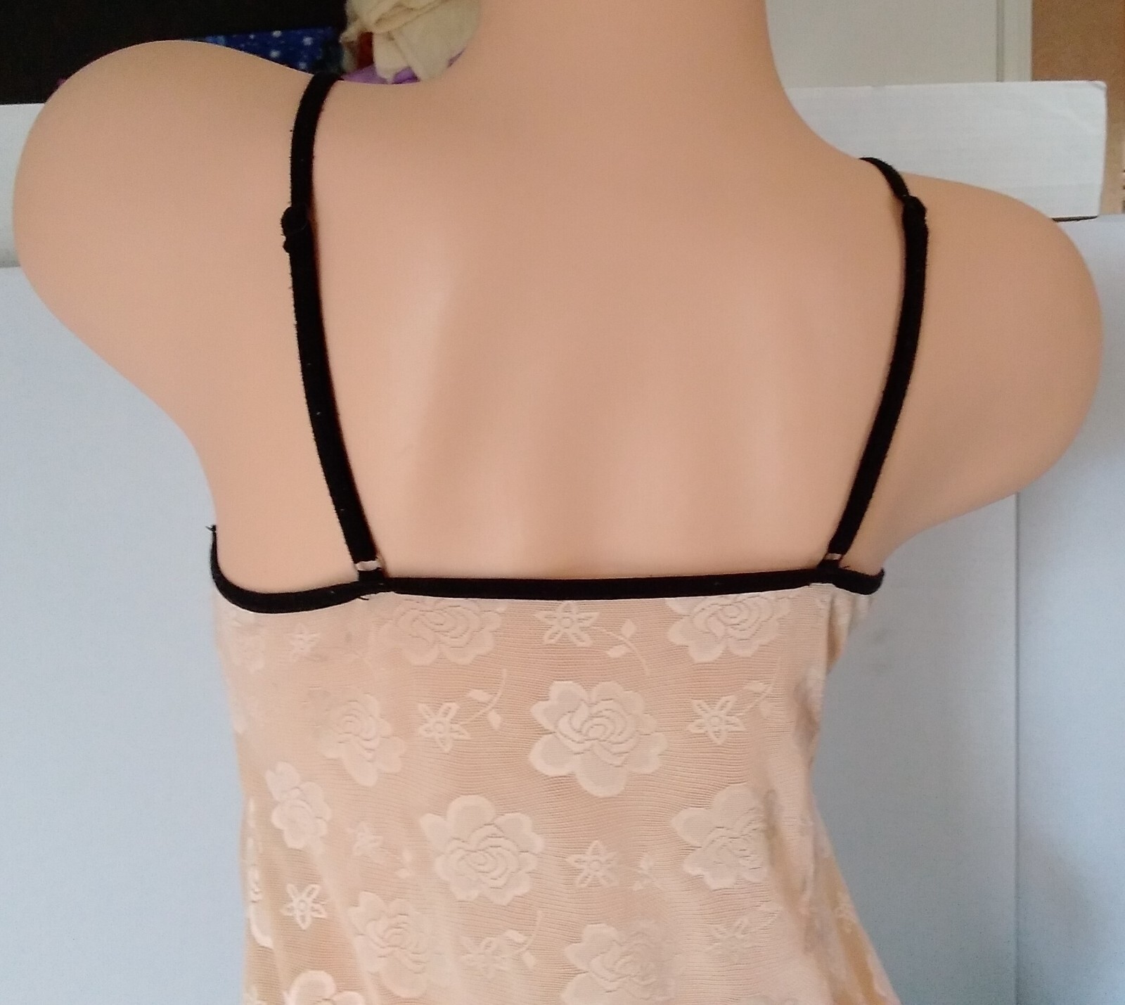 Beige Nude w/Black Lacey Short Babydoll Nightie Size S-M