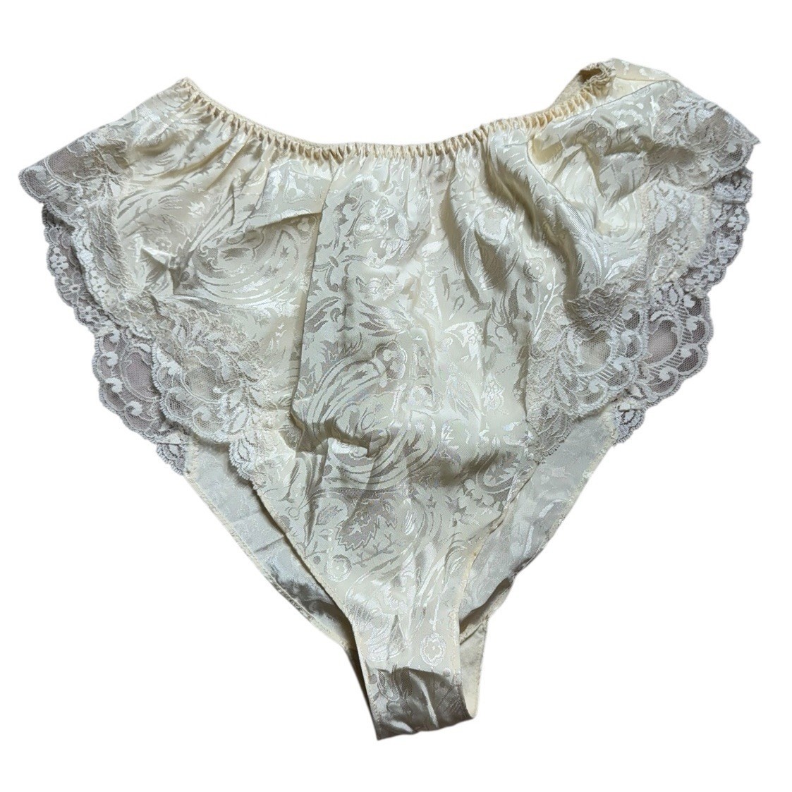 vintage panties High Cut 100% Polyester Silky Satin Small high rise flutter hem