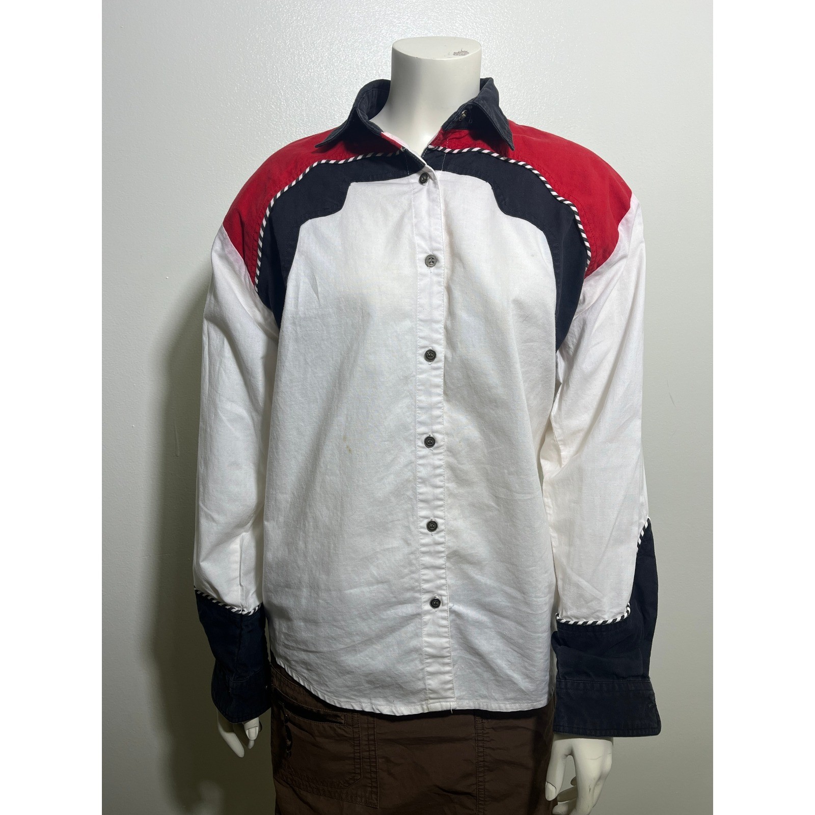 Adobe Rose Vintage 1994 Western Colorblock Button Down Shirt Red White Black