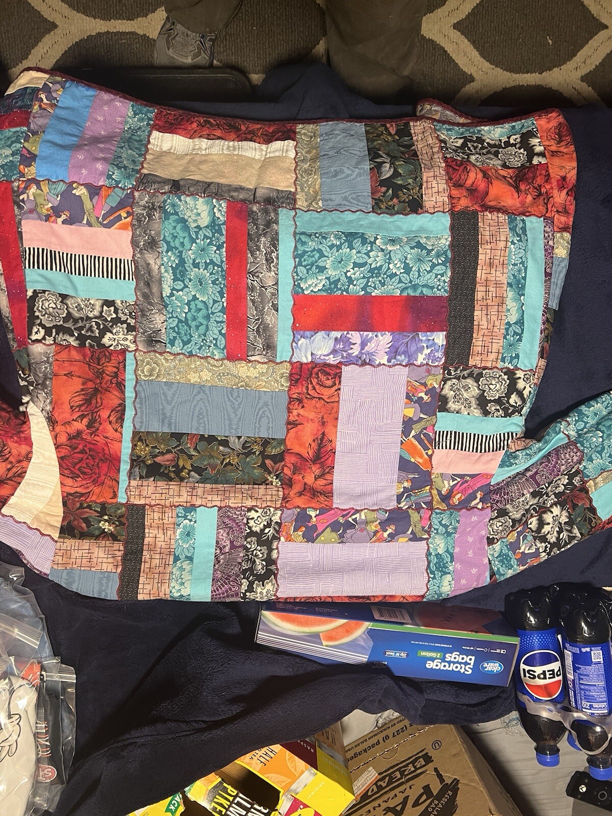 Handmade Patchwork Women’s Jacket Flowers Cats Plants Large Vintage