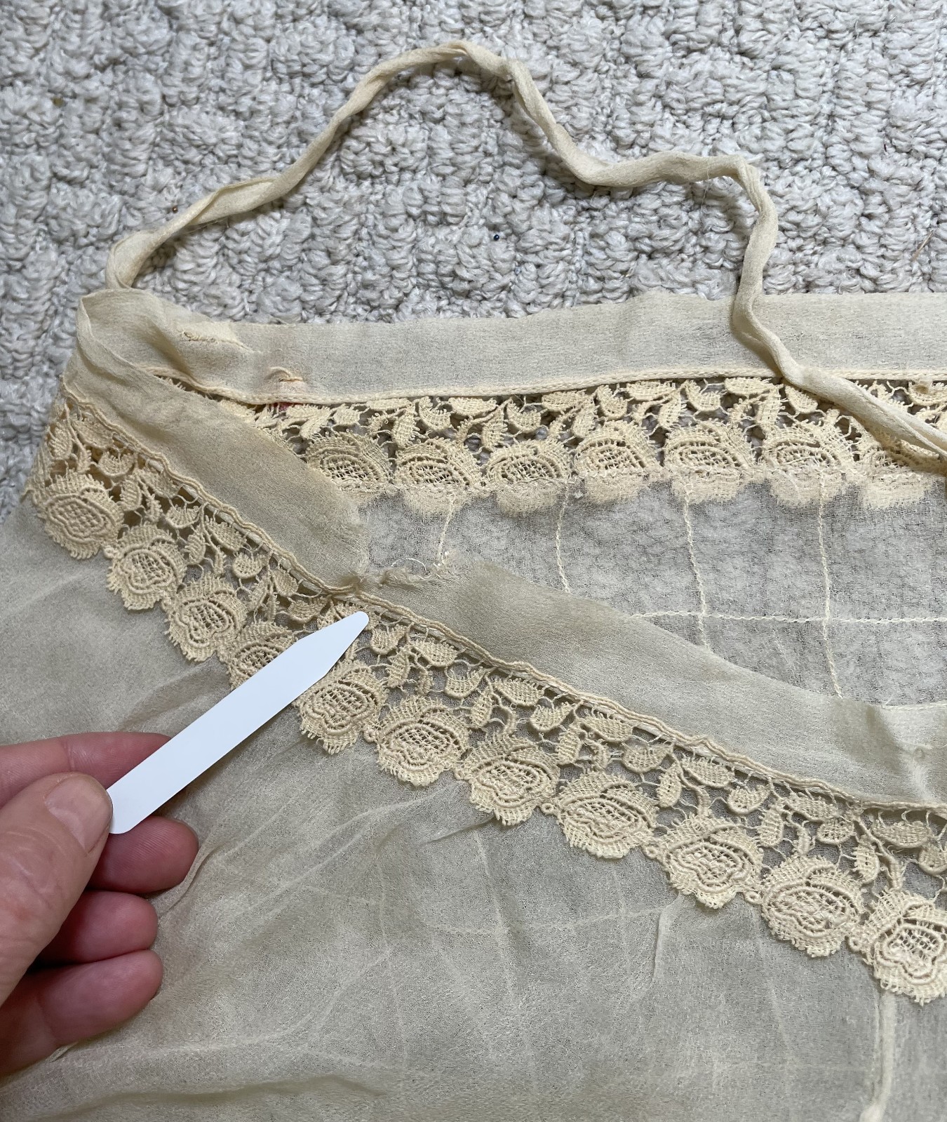 Antique 1900s Victorian Ivory Sheer Silk Slip Teddy Envelope Chemise Lace Holes