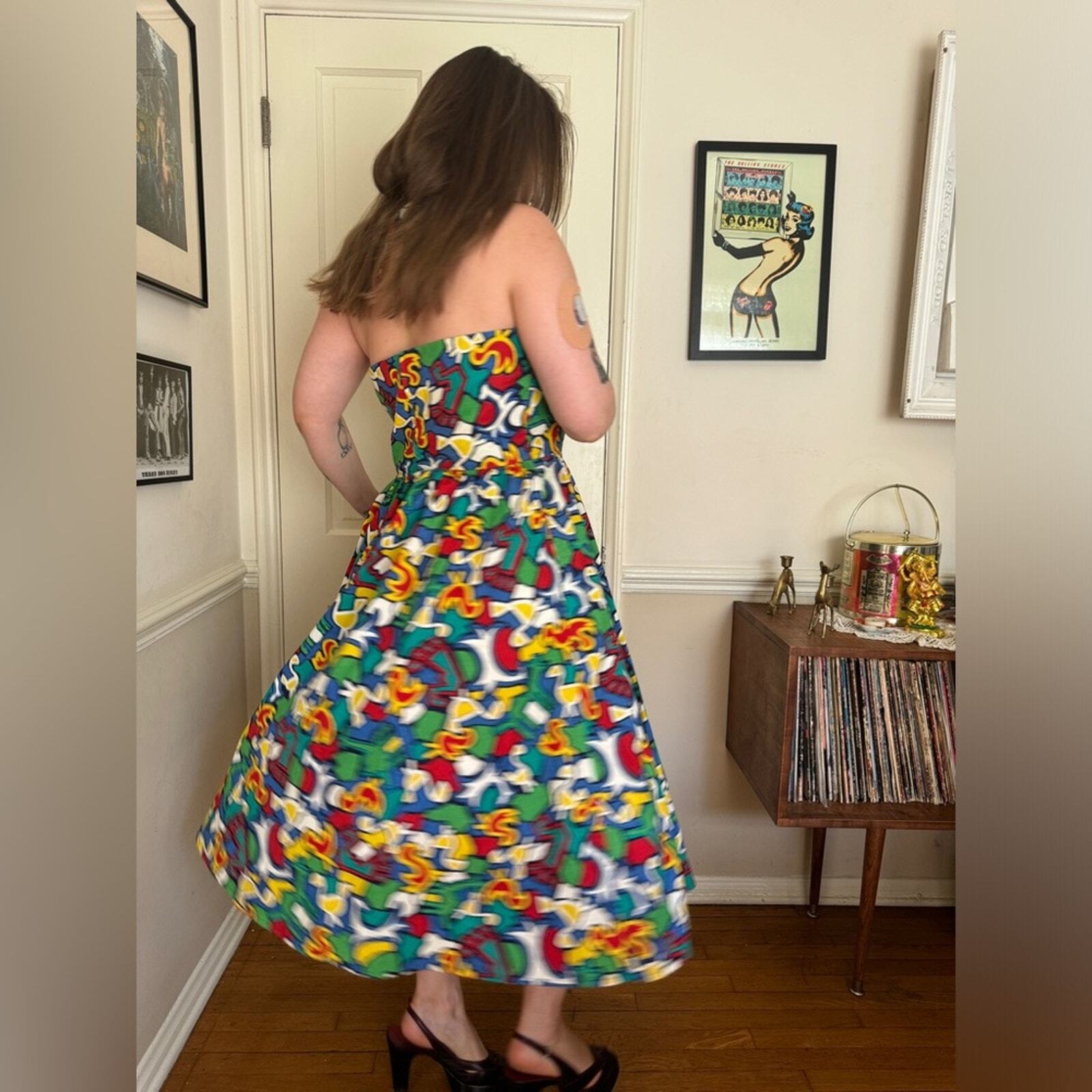 80s does 50s Vintage Rainbow Animal Print fit and Flare dress