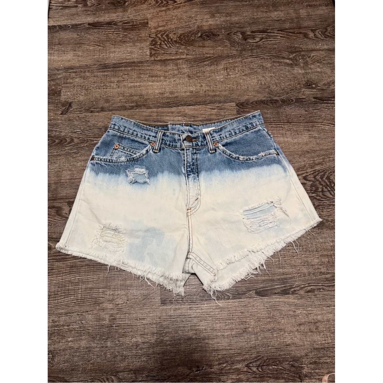 Levi’s Upcycled Shorts Ombre Distressed Denim Shorts with Studded Pockets